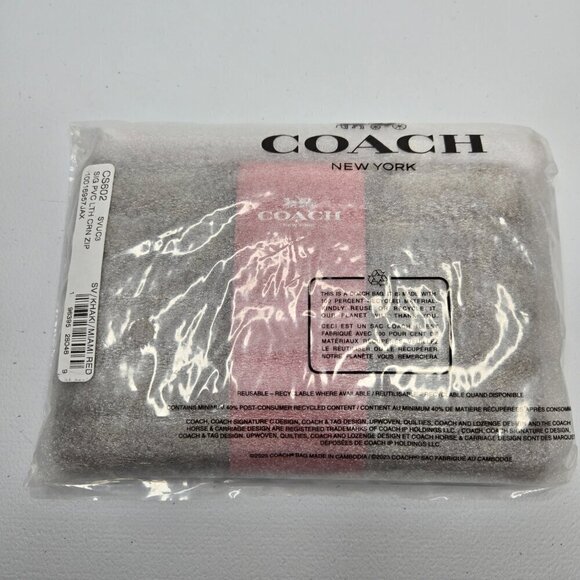 Coach Zip Wristlet In Signature Canvas Silver Khaki Miami Red - Picture 8 of 8